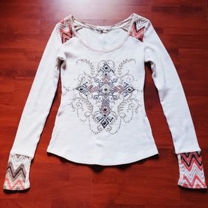 Miss Me bling cross knit cuff thermal sz S